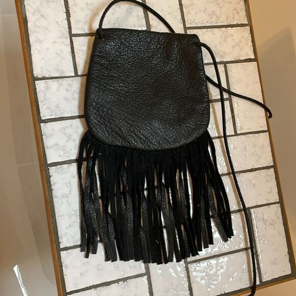 Vintage Black Leather Fringe Purse With Buffalo Dime Enclosure - Picture 3 of 9